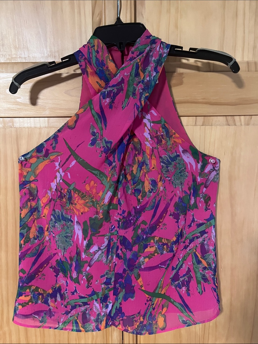 Skies Are Blue Fuchsia Floral Cross-Back Halter Top